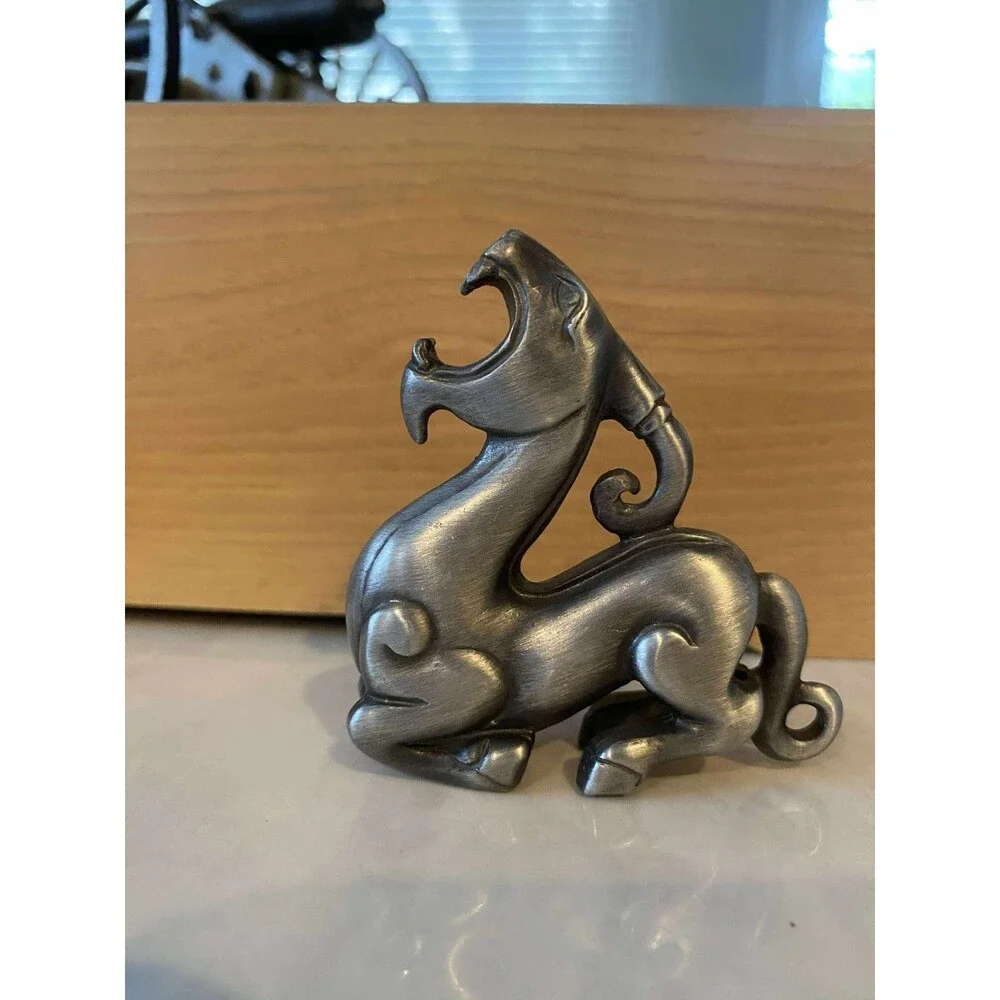 Vintage Metropolitan Museum Of Arts 1980s Mythical Horned Ram Pewter Figure MMA